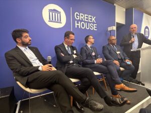 Thanos Paraschos at the panel of Greek House Davos 2023.